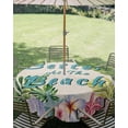 thumbnail image 3 of Outdoor Tablecloth with Umbrella Hole Zipper Summer Tropical Palm Leaf Round Tablecloth 54" Waterproof Outside Table Cloth Floral Coastal Starfish Retro Patio Table Cover Tablecloths for Picnic Party, 3 of 8
