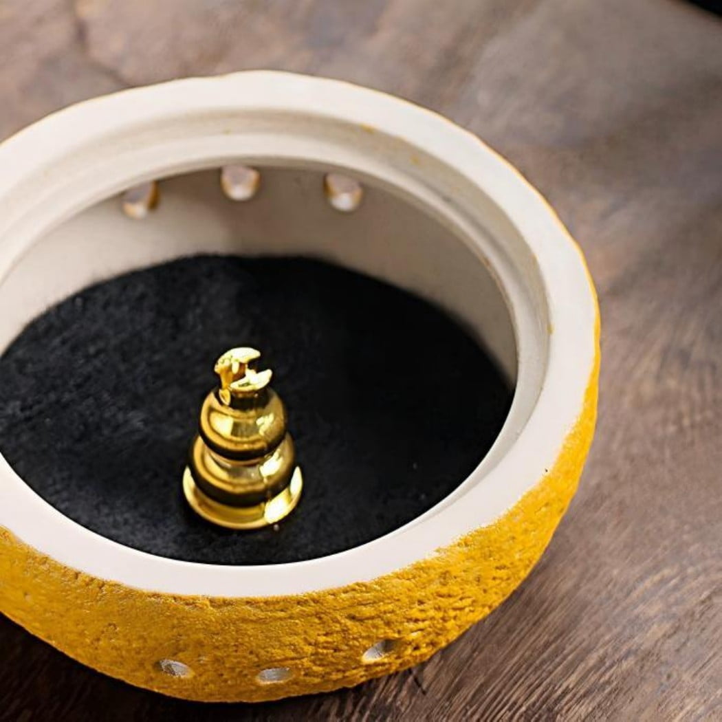 Warmself Incense Holder Modern Minimalist Circular Incense Stick Burner for Cones or Sticks for Yoga & Meditation, Enhance Atmosphere,Ceramic Ash Catcher Yellow Orange