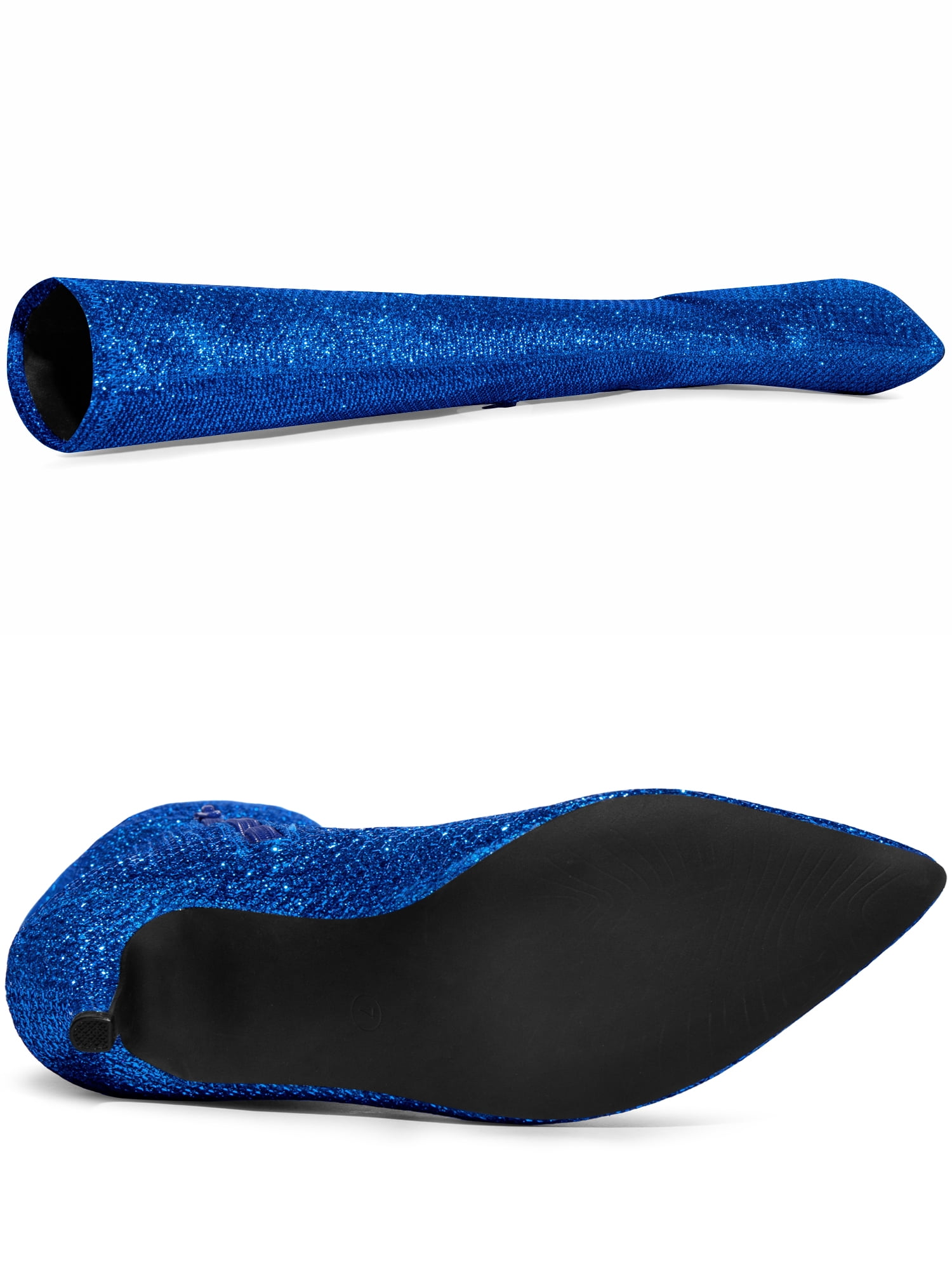 DARING DIVA Women's Glitter Stiletto Heel Over the Knee Thigh High Boots Deep Blue 7