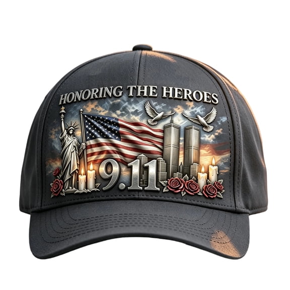 911 Patriot Tribute Baseball Cap, We Will Never Forget 3D Graphic Print Hat, Unisex Adjustable Adult Baseball Hat for Remembrance Ceremonies & Everyday Casual Wear