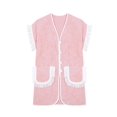 thumbnail image 4 of Womens 2 Piece Set Fringed Trim Short Sleeve Vneck Button Up Top Shorts Lounge Set with Pockets Root Color S, 4 of 9