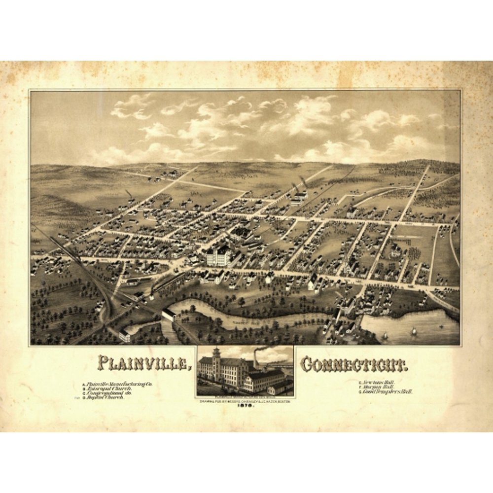 Historic Map of Plainville Connecticut 1878 Hartford County Poster