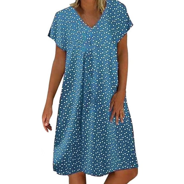 B91xZ Robes pour Femmes 2024 Invité de Mariage Manches Courtes Col Rond Taille Haute Robe Courte Fluide à Volants, Bleu TTG