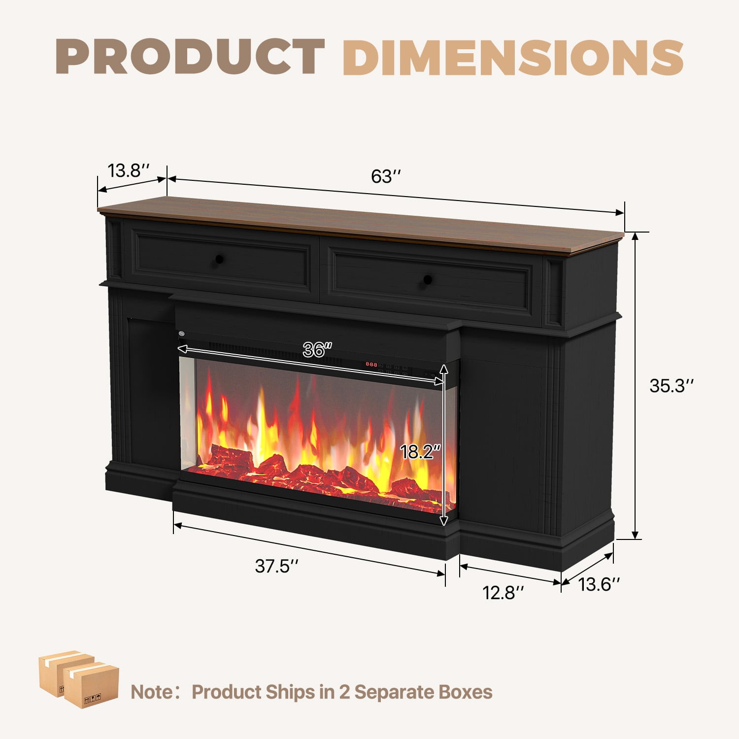 BaPiPro Fireplace TV Stand with 3D Flame Electric Fireplace Heater for up to 75" TV, Farmhouse Entertainment Center with 36″Fireplace for Living Room, White