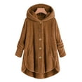 thumbnail image 2 of Winter Coats for Women Zpanxa Women Plus Size Button Plush Tops, Hooded Loose Cardigan Wool Coat, Casual Plush Jacket Outwear Brown S, 2 of 5