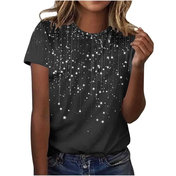 Yotami Plus Size Tops for Women Summer Blouses for Lounge Floral Print Short Sleeve Round Neck Comfortable Top Multicolor M
