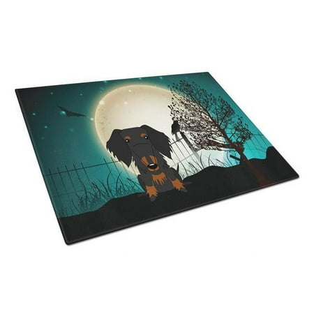 

Halloween Scary Wire Haired Dachshund Black & Tan Glass Cutting Board - Large