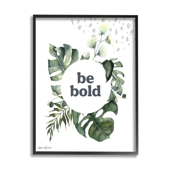 Stupell Industries Be Bold Phrase Text Botanical Leaf Border Motif Framed Wall Art, 16 x 20, Design by Valerie Wieners