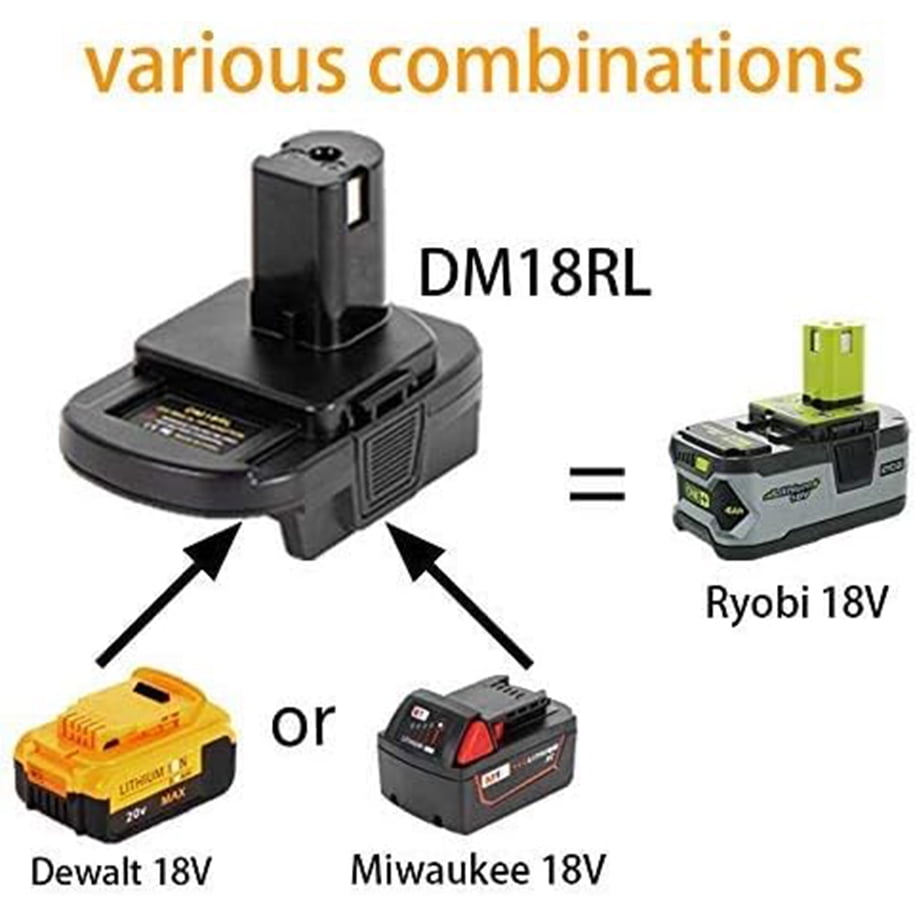 2pcs DM18RL 18V Lithium-Ion Battery Adapter Converter with USB & Type-C Ports - Compatible with R-yobi, De-Walt 20V & Mil-Waukee 18V Tools (Batteries Not Included), Fast Charger Adapter