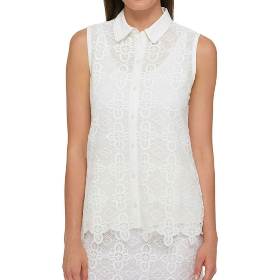 TOMMY HILFIGER $90 Womens New 1177 Ivory Lace Collared Button Up Top S B B
