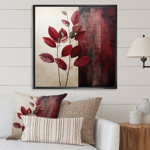 Designart "Bold Bordeaux Leaf II" Leaves Floater Framed Canvas Wall Art