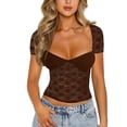 thumbnail image 2 of FEORJGP Women Crop Basic T-Shirts Ladies Sexy Summer Floral Lace Camisole Short Sleeve Tops Slim Sweatheart Neck Blouses Casual Pullovers for Streetwear Aesthetic Grunge Clothes, 2 of 6