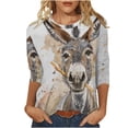 thumbnail image 1 of Blouses pour Femmes Mode, Mode T-Shirt Décontracté Imprimé Col Rond Manches 3/4 Blouse, 1 of 5