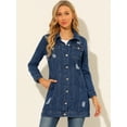 thumbnail image 2 of Allegra K Chaqueta De Mezclilla Casual Rasgada De Manga Larga Desgastada Para Mujer Azul S, 2 of 6