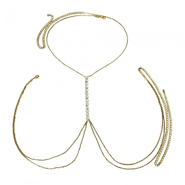 Cadena para el cuerpo, cadena para el pecho de lencería, accesorio de ropa , cadena para el pecho de moda, gargantilla larga para mujeres, niñas, damas, festival de verano en Dorado jinwen Cadena de pecho