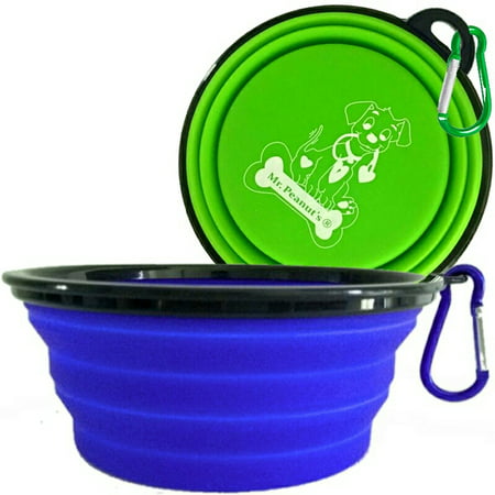 XL Collapsible Dog Bowls by Mr. Peanut's, 2 Pak, Extra Large 34oz, 7' Diameter for Large Dogs, Dishwasher Safe BPA FREE Food Grade Silicone, Portable Foldable Travel Pet Bowls for Journeys &