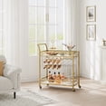 thumbnail image 4 of 2-Tier Gold Bar Cart with Wine Rack and Glass Holder, Rolling Serving Cart with White Marble Finish Top and Guardrails, Mobile Liquor Trolley for Home, Kitchen, Dining Room, Party, 4 of 8