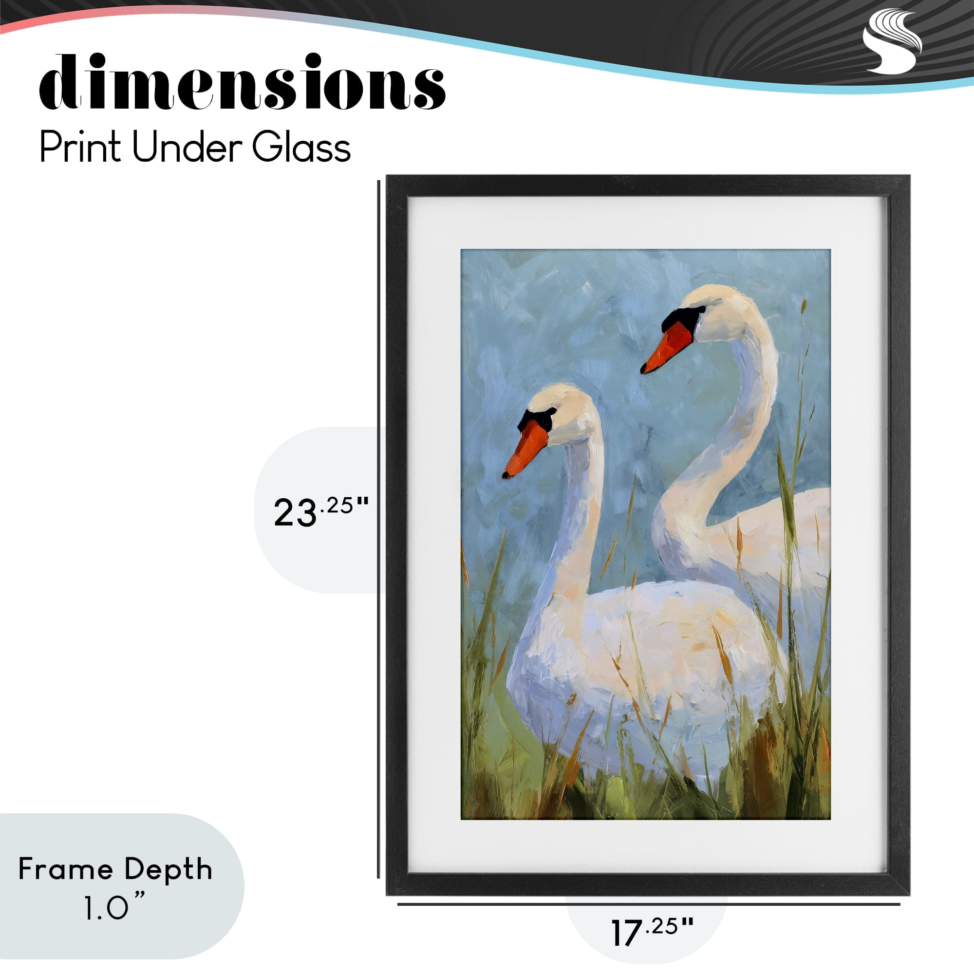 Stupell Industries Long Necks Swan Pear Black Framed Print Under Glass, design by Petal Prints Design