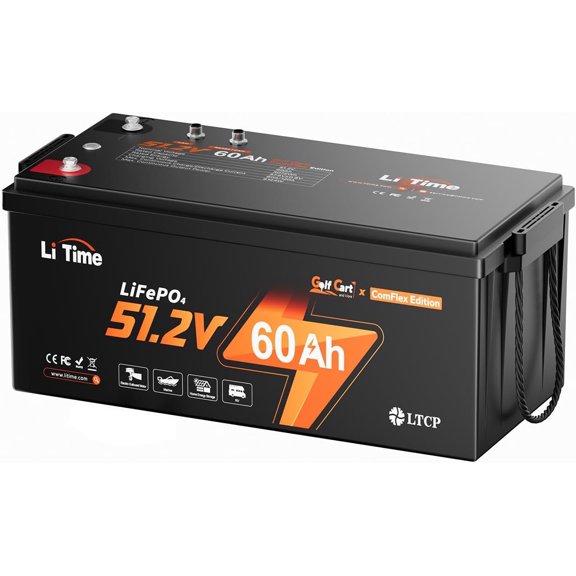 LiTime 48V 60Ah Lithium Golf Cart Battery, LiFePO4 Battery, Built-in Smart 120A BMS, Max 61.44kW Power Output, Perfect for Golf Carts like Club Car, EZGO, Yamaha