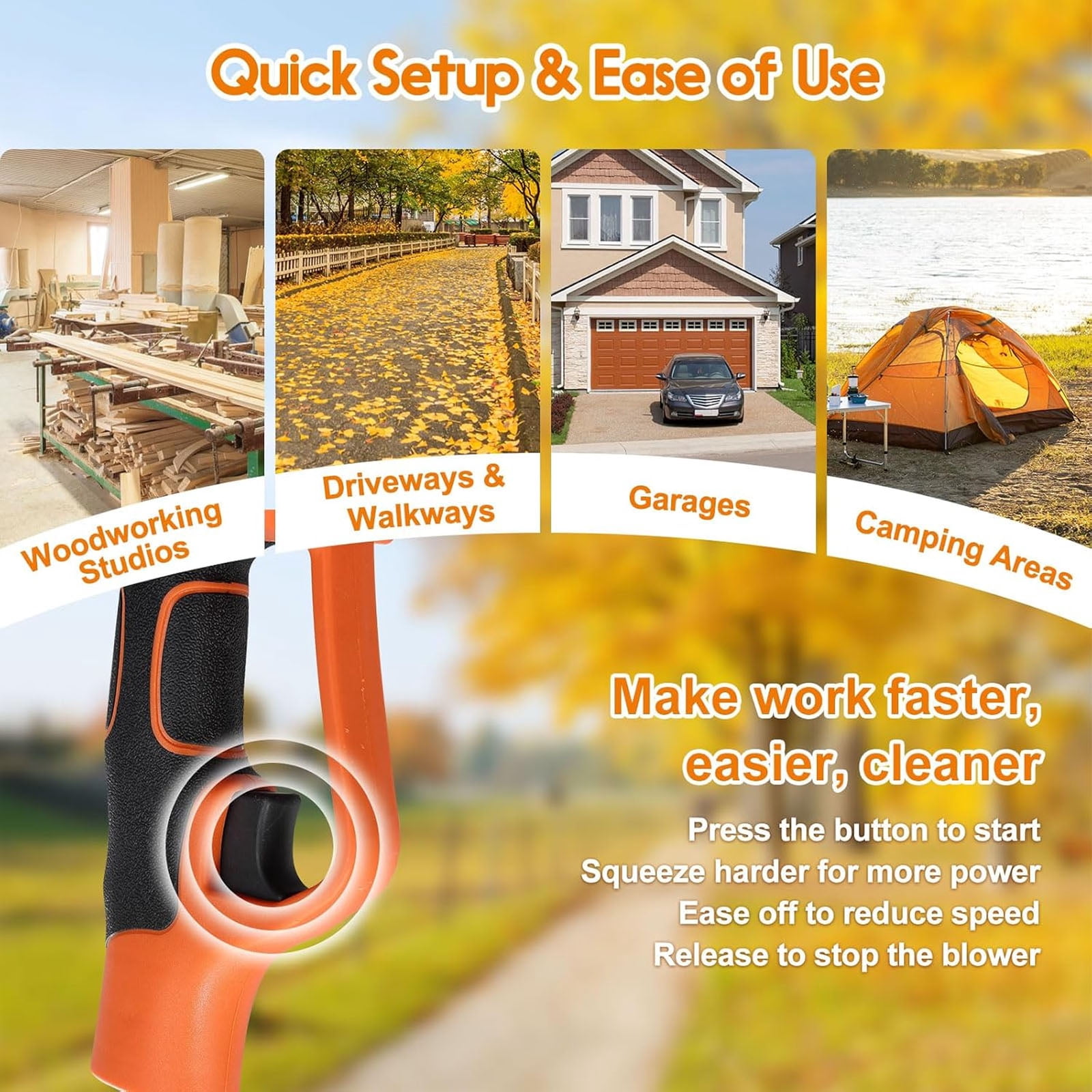 Cordless Leaf Blower, Electric Leaf Blowers Battery Powered with Foldable Rotating Design, Handheld Lightweight Gutter Cleaning Tools for Garden House Lawn Care Patio Cleaning