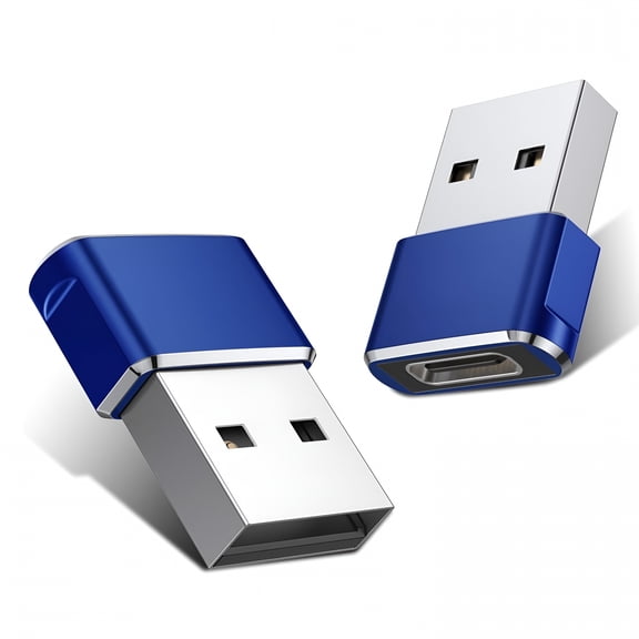 GJX 2 Pack USB to USB C Adapter, Type C Female to USB A Male Charger Cable Converter for Phone（Blue）