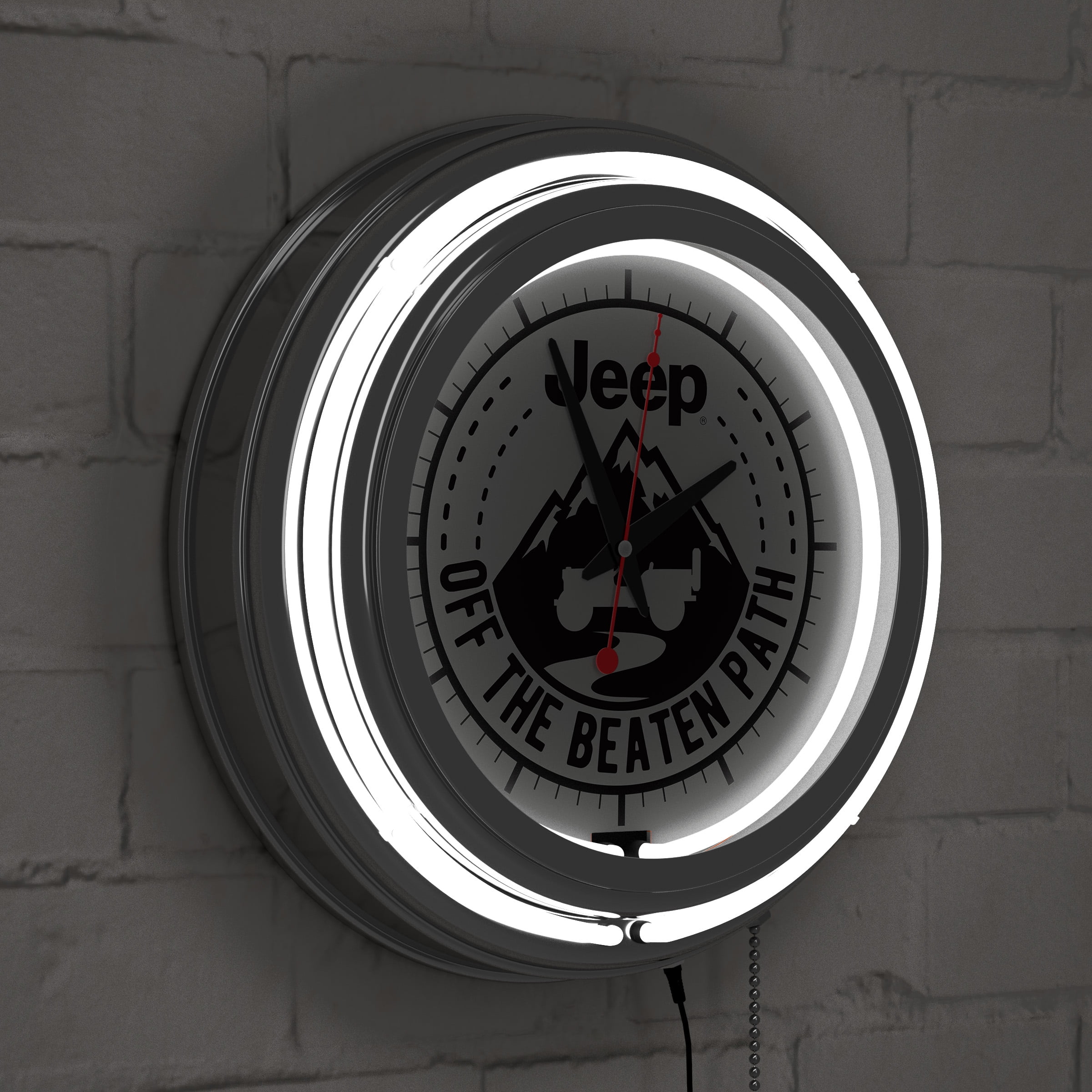 Buy Neon Wall ClockJeep Black Mountain Double Rung Analog Clock with Pull ChainPub, Garage, or