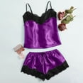 thumbnail image 4 of Women Pajama Sets Casual Camisole Top And Shorts Lace Trimmed Fall Fashion,Purple,S, 4 of 5