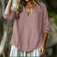 thumbnail image 4 of Neewe 3/4 Length Sleeve Womens Cotton Linen Tops Summer 3/4 Sleeve V-Neck Blouses Dressy Casual T-Shirt, 4 of 5