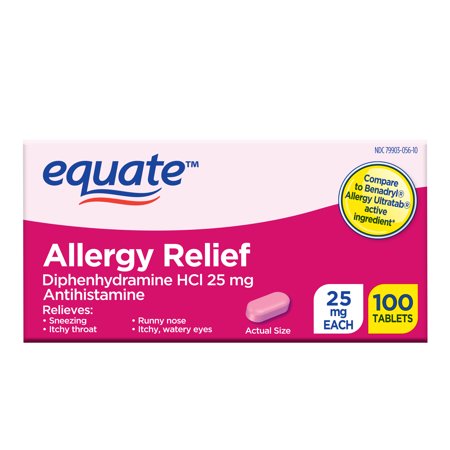Equate Allergy Relief Tablets, with Diphenhydramine HCl 25mg Antihistamine, 100 Count