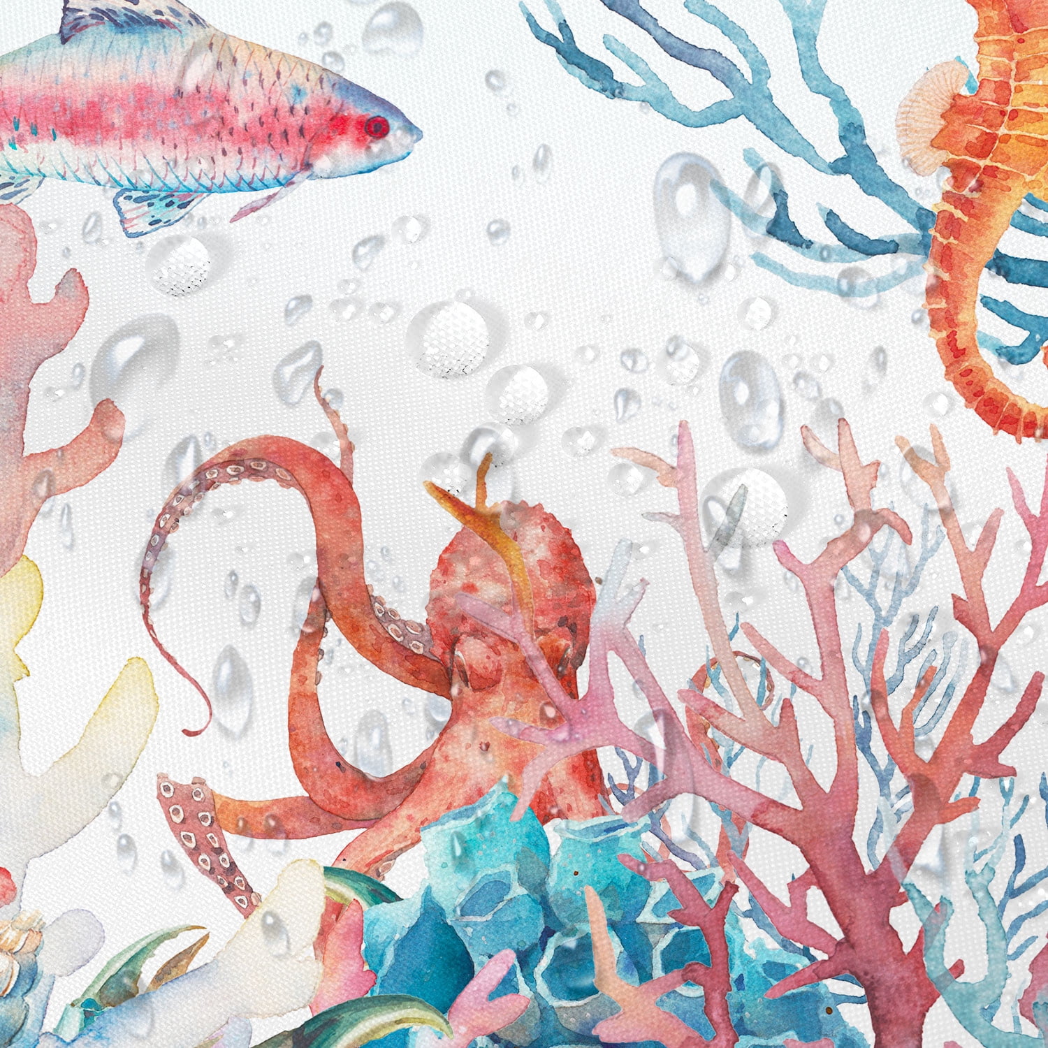 Nautical Beach Shower Curtain, Sea World Blue Ocean Shower Curtain, Coral Sea Horse Turtle Octopus Shower Curtain Sets, Underwater Marine Life Themed Bathroom Decor Bath Curtain with Hooks,70X70in