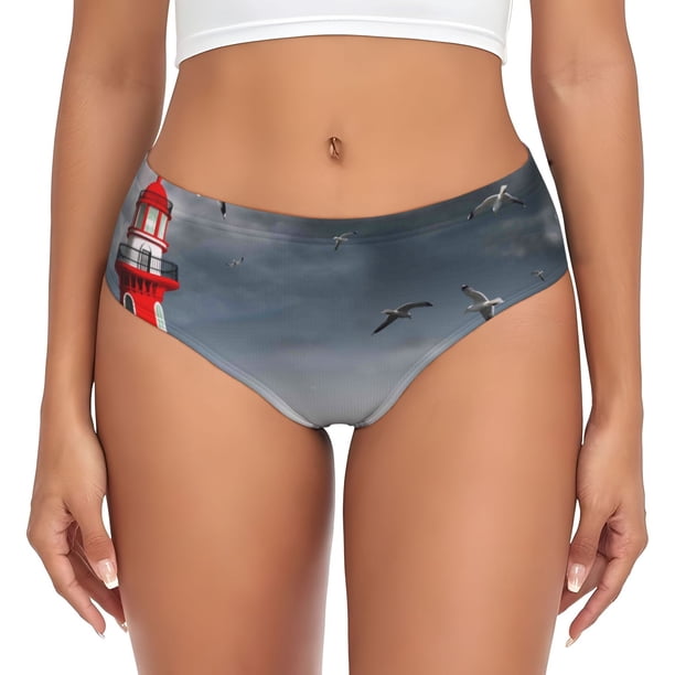 Balery 3d Lighthouse in the Surf Ropa Interior de Algodón para Mujer con Dibujo – Braguitas Cómodas y Elásticas, Estilo Clásico-Medium