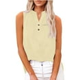 thumbnail image 6 of Holzkary Linen Tank Tops for Women,Henley Sleeveless Tops Casual Summer Loose Fit T Shirts Solid Color Tunic Tank Tops V Neck Tee Button Shirt Top Stand Solid Color Collar Shirt Yellow 4Xl, 6 of 9