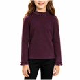thumbnail image 2 of Girls Ruffle Mock Neck Long Sleeve Top, Solid Color Pullover Shirt with Ruffle Cuffs, Casual Fall Winter Kids Clothing | Akmoler,Purple 7--8 Years, 2 of 9