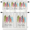 thumbnail image 2 of Merry Christmas Kitchen Window Curtain Set with Tiers and Valance, 3 Pieces Rod Pocket Valances Xmas Tree Watercolor Style Window Treatment Semi Sheer Kitchen Bedroom Farmhouse Decor (52"W x 18"L), 2 of 6