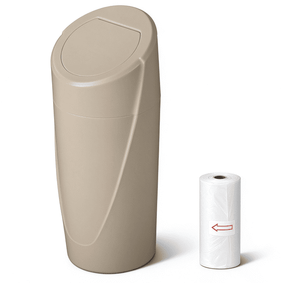 Prichor Beige Mini Car Trash Can with Lid, Leakproof Cup Holder Garbage Bin with 30 Trash Bags, Car Organizer for Front and Back Seat