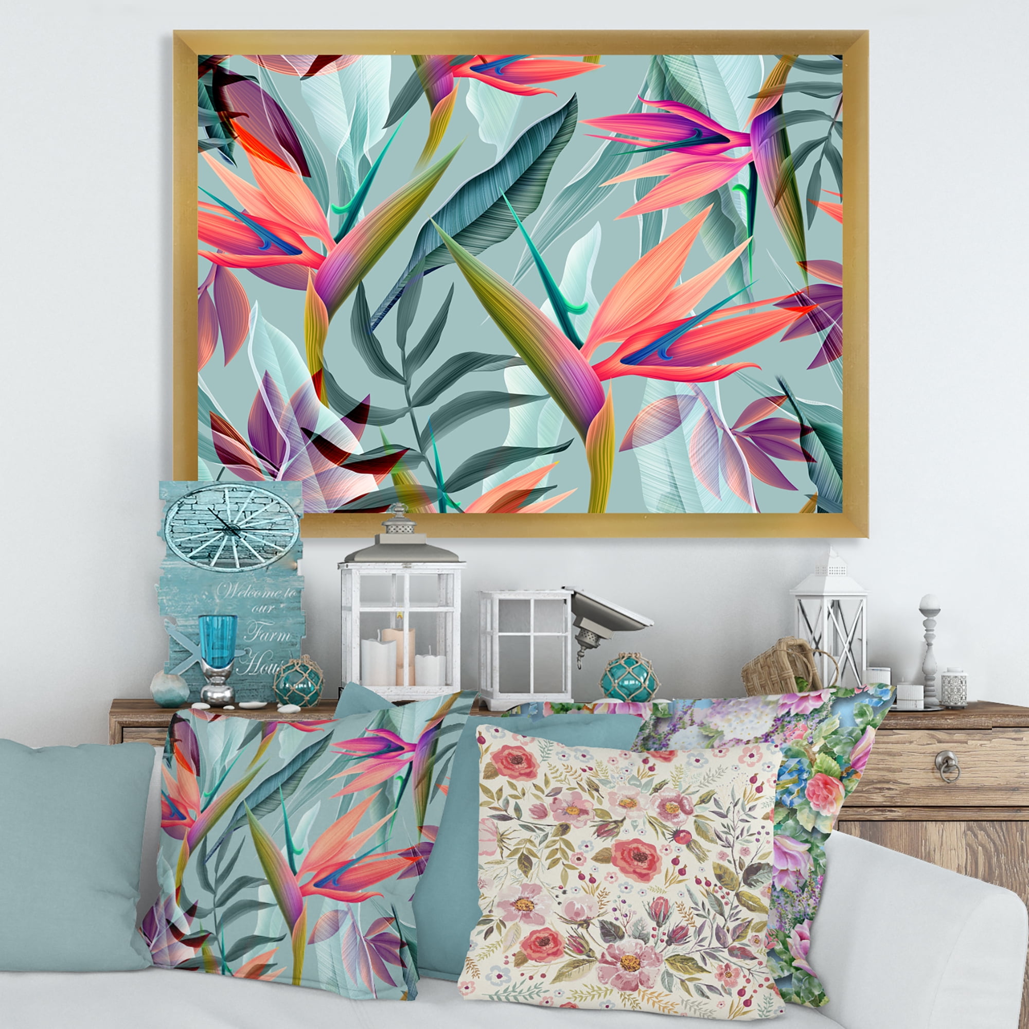 Designart 'VIntage Tropical Flowers V' Traditional Framed Art Print