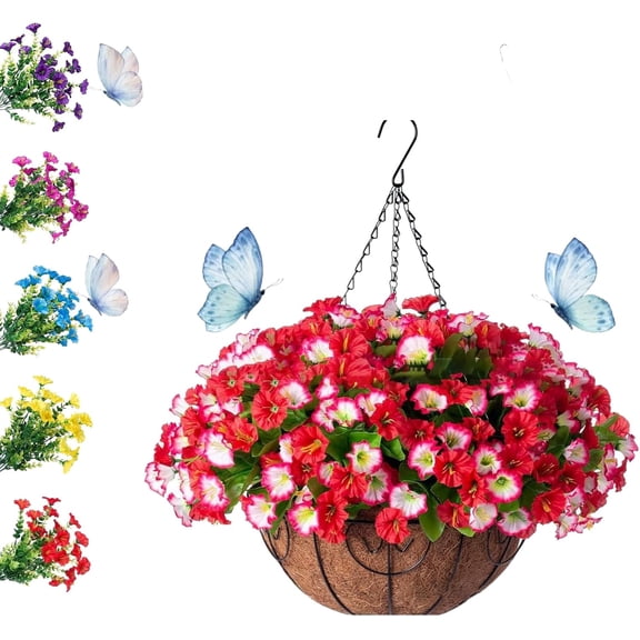 Realistic UV-Resistant Outdoor Flowers – Zero Maintenance,Artificial Waterproof Silk Faux Flowers,Spring Colorful Fake Flowers for Planters Porch Patio Garden Window Box