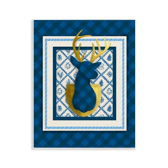 Stupell Industries Winter Plaid Deer Gold Detail Wall Plaque Art design by Jilly Jack Designs, 14 x 11