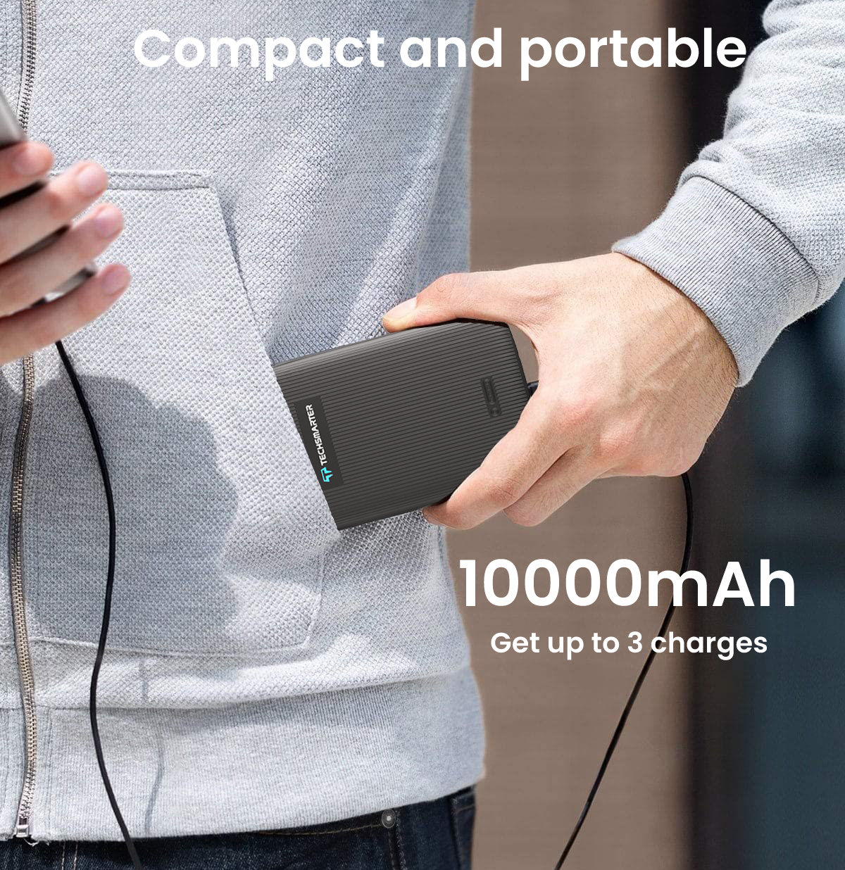 Techsmarter Magnetic 10000mAh Wireless Power Bank, 18W USB-C PD Portable Charger. Compatible with iPhone 14, 13, 12 Only