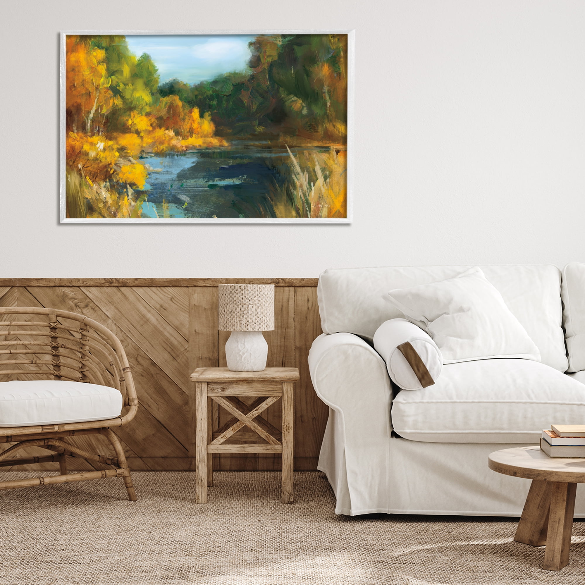 Stupell Industries Autumn River Bend Abstract White Framed Giclee Art, design by Danhui Nai