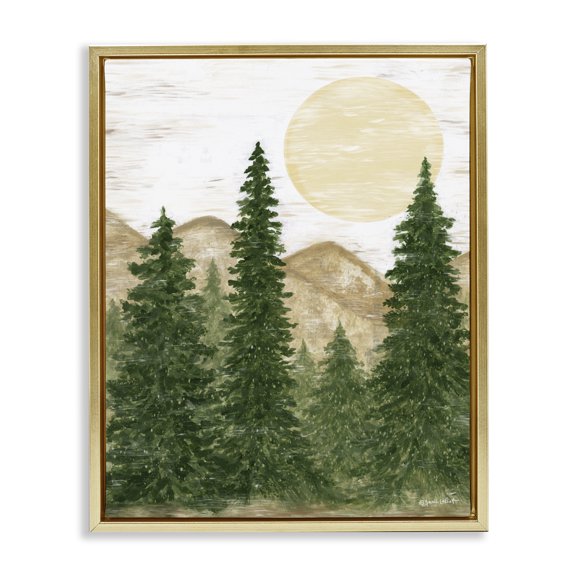Stupell Industries Farmhouse Rustic Mountain Sun Forest Trees Gold Floating Frame Canvas Art, 17 x 21, by Annie LaPoint
