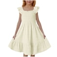 thumbnail image 2 of Grblisyd Dresses for Girls Kids Summer Double Layer Flutter Sleeve Dress Solid Color Square Neck A-line Sundress 5-14 Years, 2 of 4