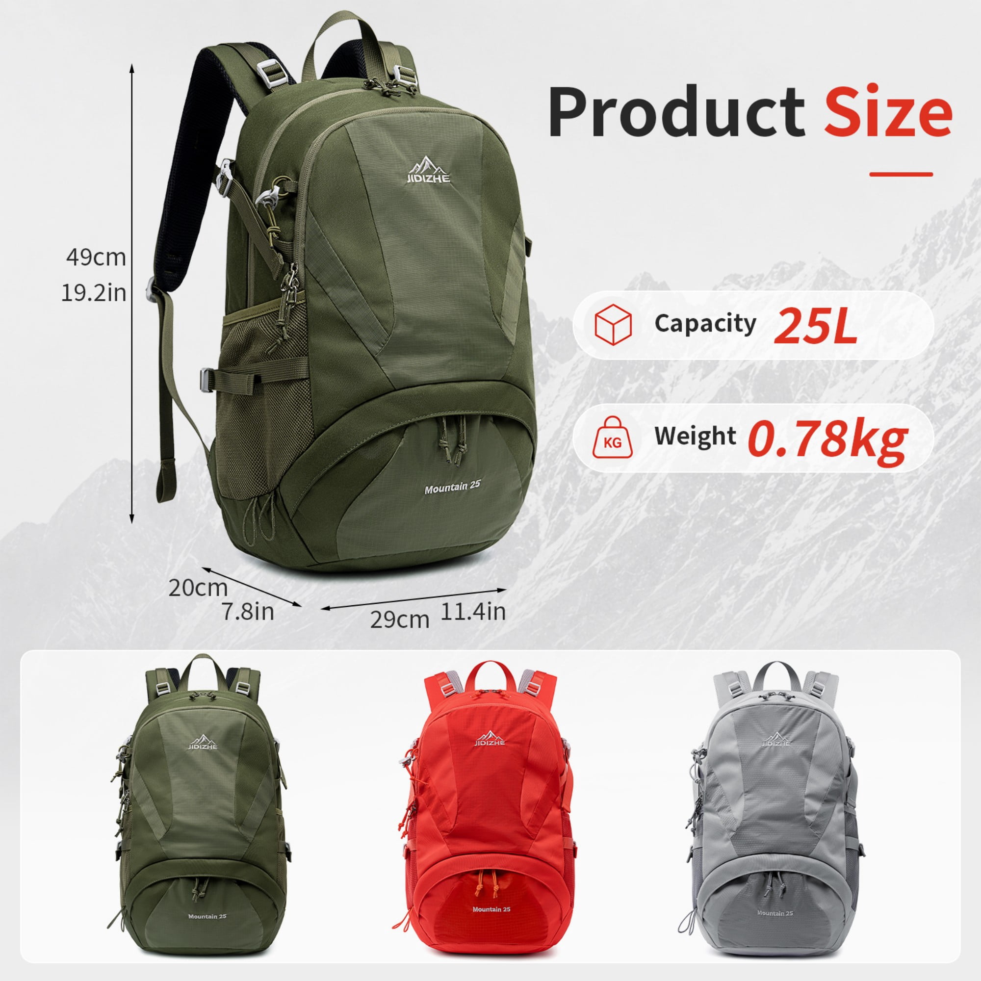 BSHTI 25L Polyester Nylon Hiking Backpack with Rain Cover, Breathable Back, Large Storage for Travel Camping（Green）