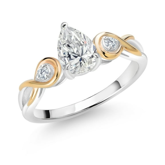 Gem Stone King 925 Sterling Silver and 10K Yellow Gold IGI Certified Lab Grown Diamond Engagement Ring for Women | 1.06 Cttw | Center Pear Shape Diamond 1 Ct | F-G Color | VS Clarity (Size 7)