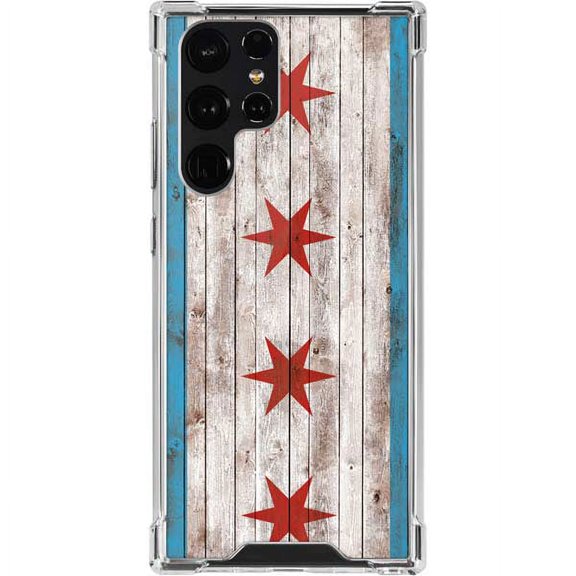 Skinit Countries of the World Chicago Flag Dark Wood Galaxy S22 Ultra Clear Case
