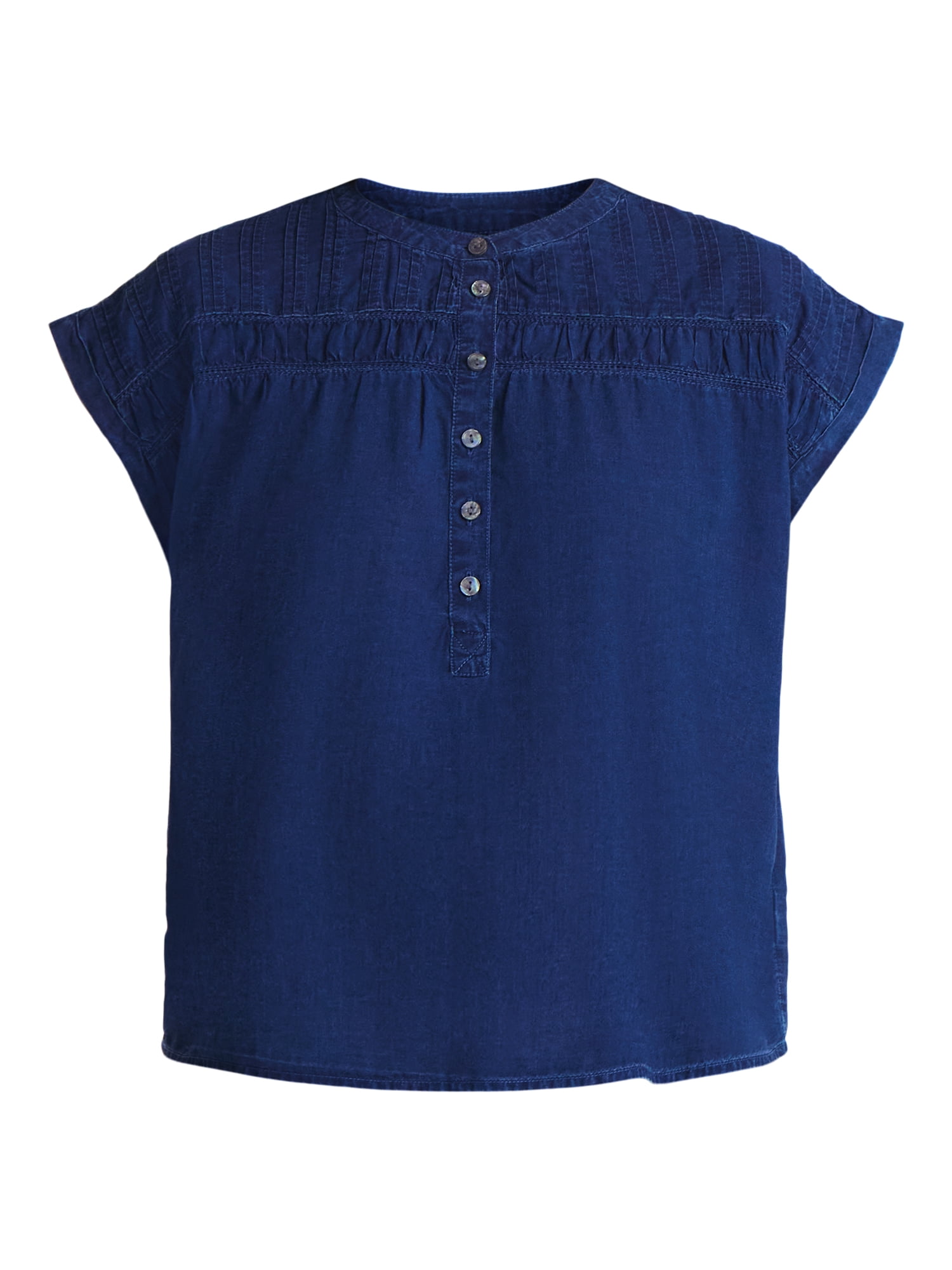 Time and Tru Women's Pintuck Blouse with Short Sleeves, Sizes XS-XXXL