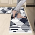 thumbnail image 3 of Blue White Kitchen Rugs Set of 2 Anti-Fatigue 0.4 Inch Thick Navy Modern Stripe Home Floor Mats Non Slip Waterproof Comfort Standing PVC Mat Decor for Sink Laundry 17.3 x28+17.3 x 47 Inch, 3 of 6