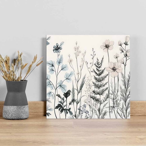 Vintage Floral Leaves Wall Art Painting on Canvas, Summer Botanical Canvas Art Home Prints Wall Art Framed Modern Artwork for Living Room Bedroom Wall Decor 8x8in