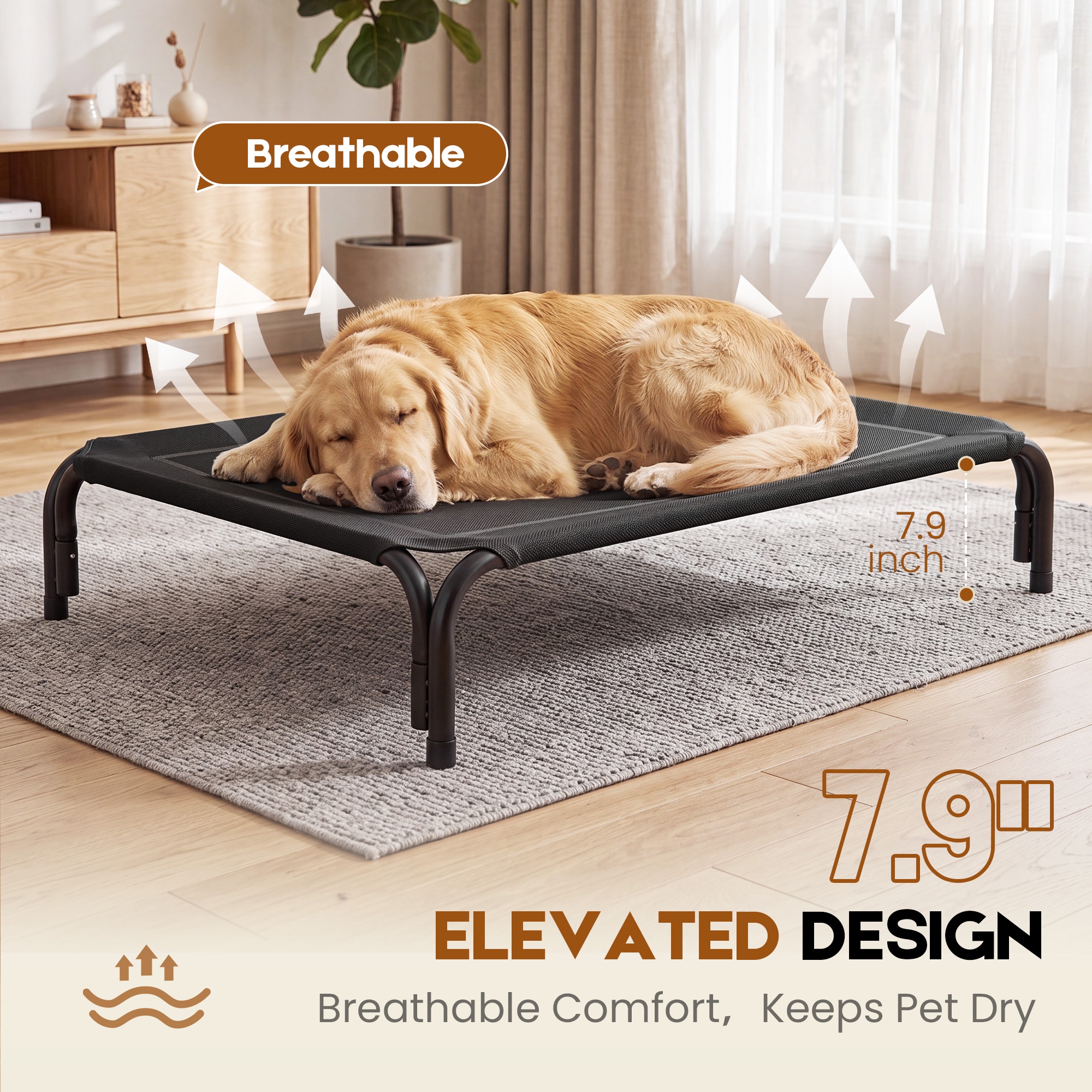 SOLESPIT Cooling Elevated Dog Bed Large 43x32 Black photo 6