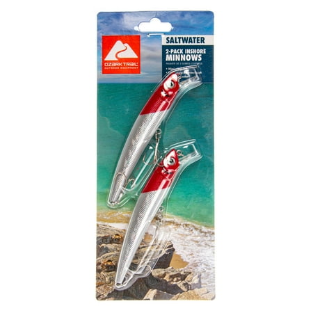 Ozark Trails Hard Plastic Saltwater Inshore Minnow Fishing Lures 2-Pack. In Fish Attracting Colors.